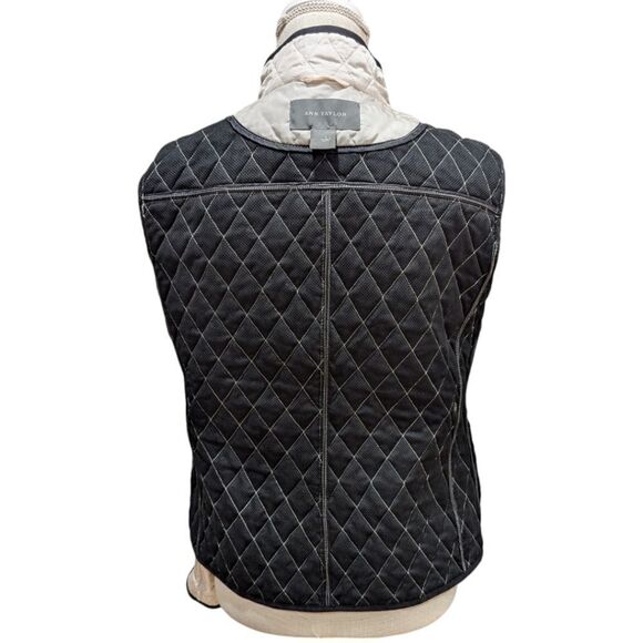 Ann Taylor Women's S Quilted Jacket Zip Up Ivory with Black Trim - Picture 7 of 9